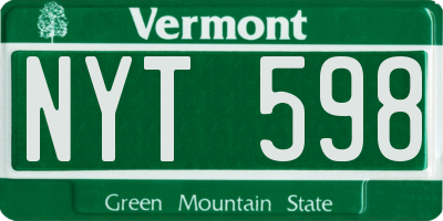 VT license plate NYT598