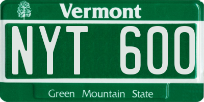 VT license plate NYT600