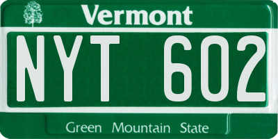 VT license plate NYT602