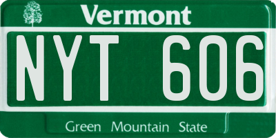 VT license plate NYT606