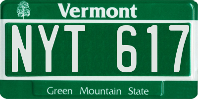 VT license plate NYT617