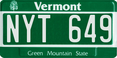 VT license plate NYT649