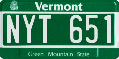 VT license plate NYT651