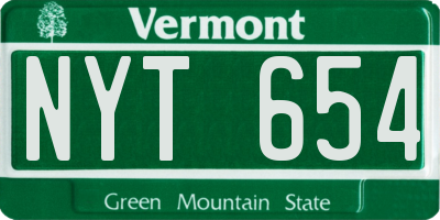 VT license plate NYT654