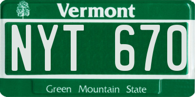 VT license plate NYT670