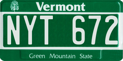 VT license plate NYT672