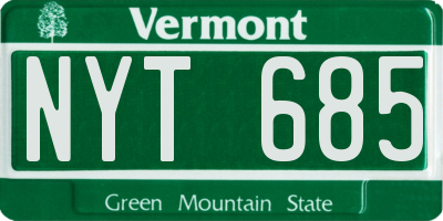VT license plate NYT685