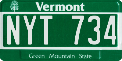 VT license plate NYT734