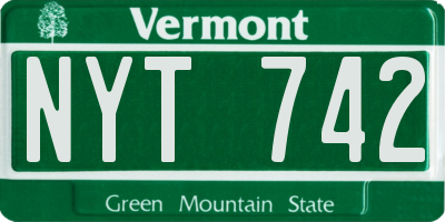 VT license plate NYT742