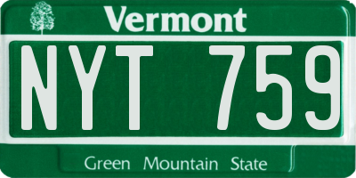 VT license plate NYT759