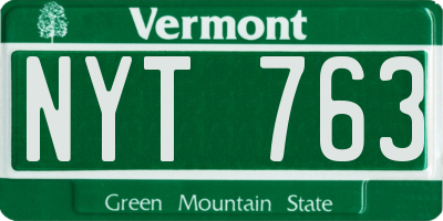 VT license plate NYT763