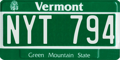 VT license plate NYT794