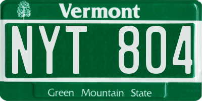 VT license plate NYT804