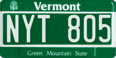 VT license plate NYT805