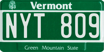 VT license plate NYT809