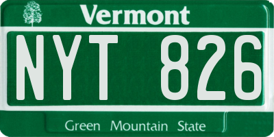 VT license plate NYT826