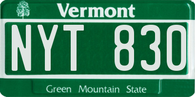 VT license plate NYT830