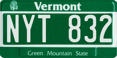 VT license plate NYT832