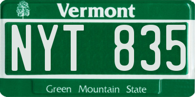 VT license plate NYT835