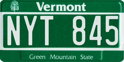VT license plate NYT845