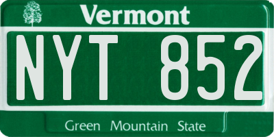 VT license plate NYT852