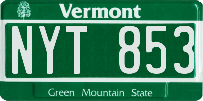 VT license plate NYT853