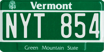 VT license plate NYT854
