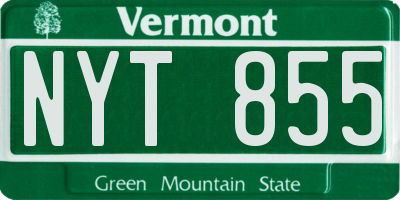 VT license plate NYT855