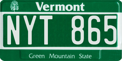 VT license plate NYT865
