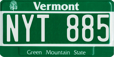 VT license plate NYT885