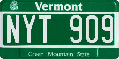 VT license plate NYT909