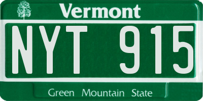 VT license plate NYT915