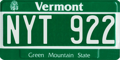 VT license plate NYT922
