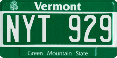VT license plate NYT929