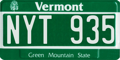 VT license plate NYT935