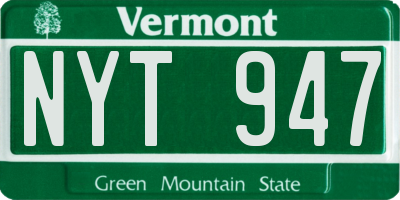 VT license plate NYT947