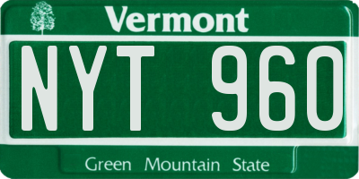 VT license plate NYT960