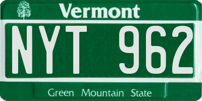 VT license plate NYT962