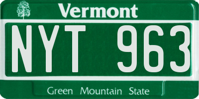 VT license plate NYT963