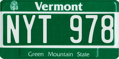 VT license plate NYT978