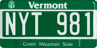 VT license plate NYT981