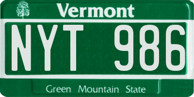 VT license plate NYT986