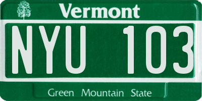 VT license plate NYU103