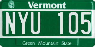 VT license plate NYU105