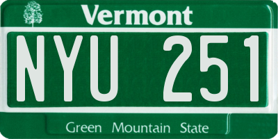 VT license plate NYU251