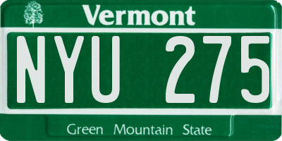 VT license plate NYU275