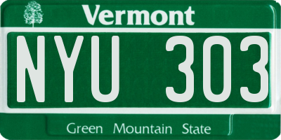 VT license plate NYU303