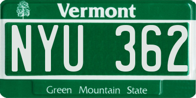 VT license plate NYU362