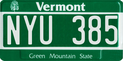 VT license plate NYU385