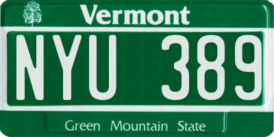 VT license plate NYU389